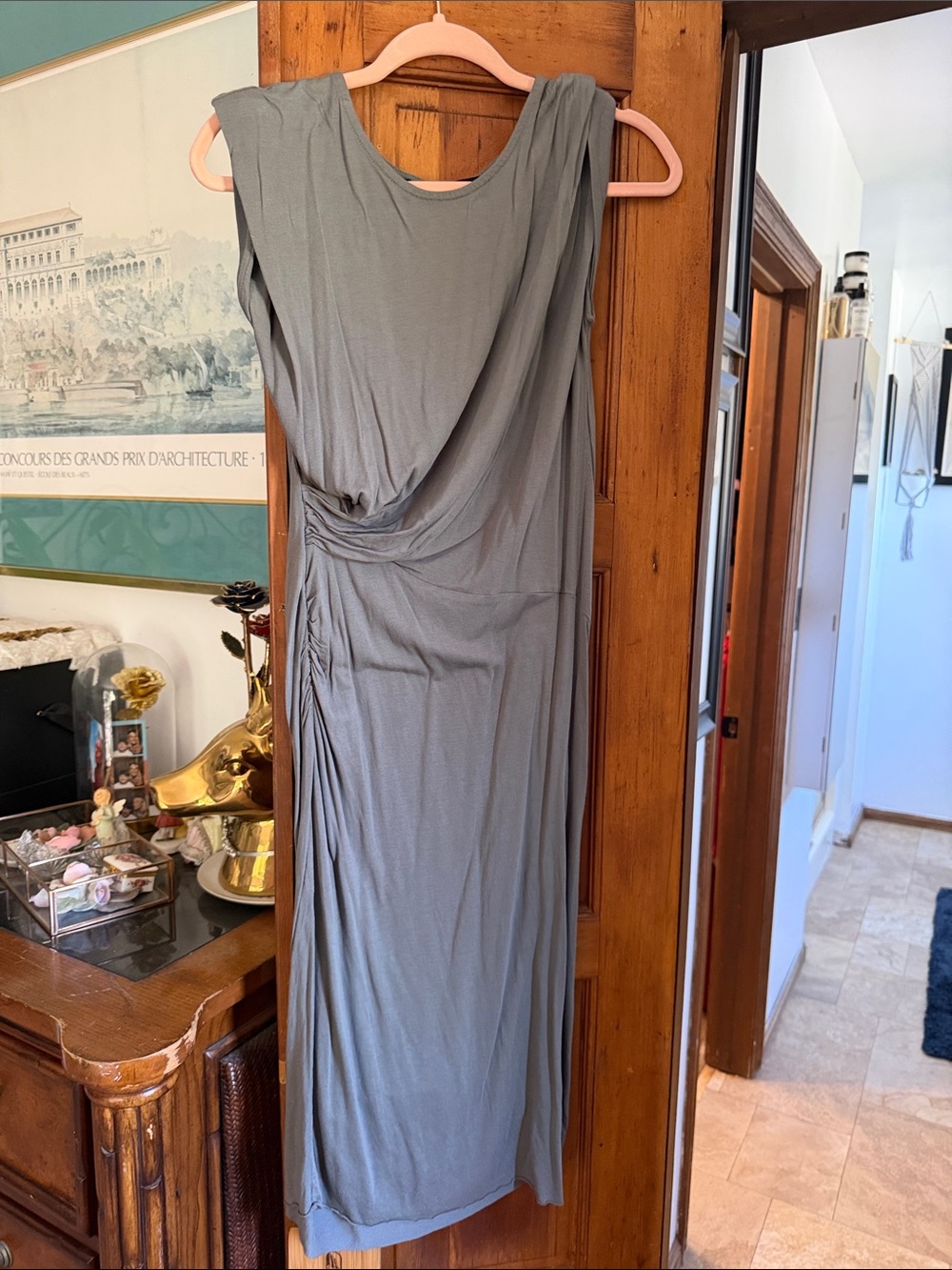 AllSaints Sleeveless Draped Dress in Gray-Green